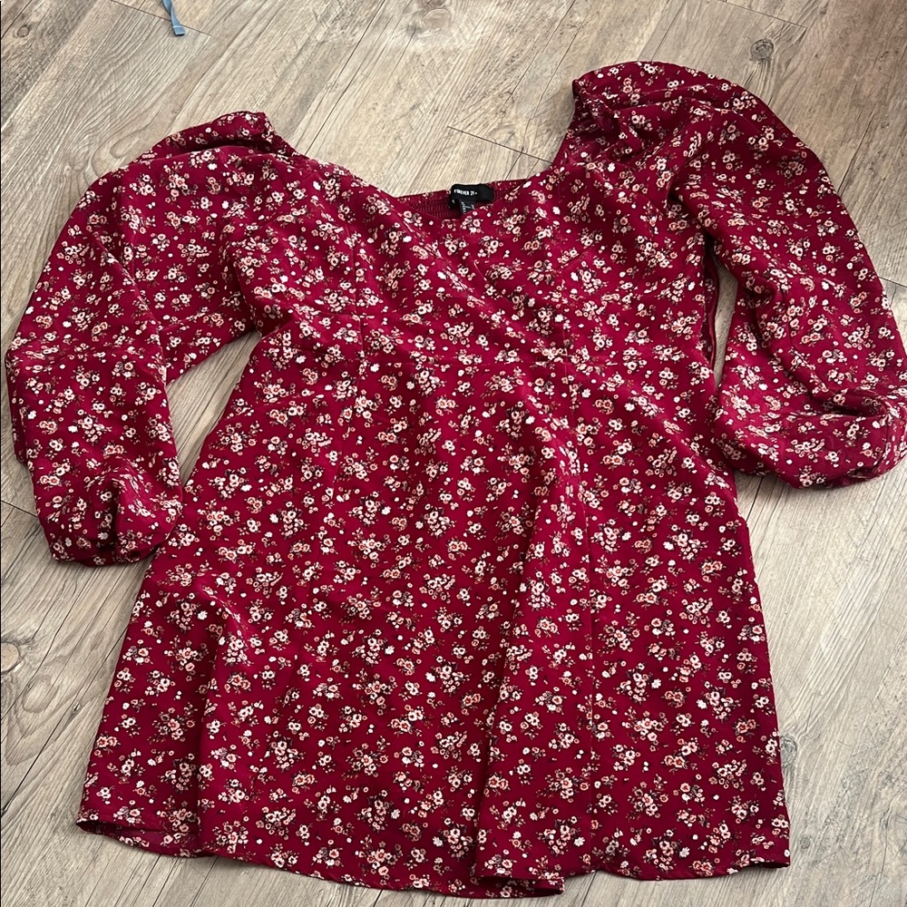 Forever 21 Burgundy Floral Smocked Top